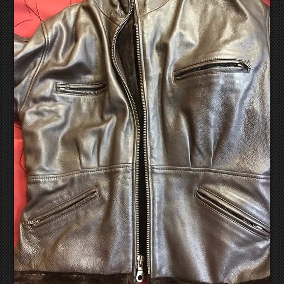 American Born Brown leather hooded jacket size M - Picture 5 of 6